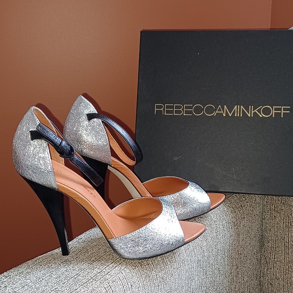 Rebecca Minkoff Ellie Silver Crushed Metal - Silver Sz 8.5